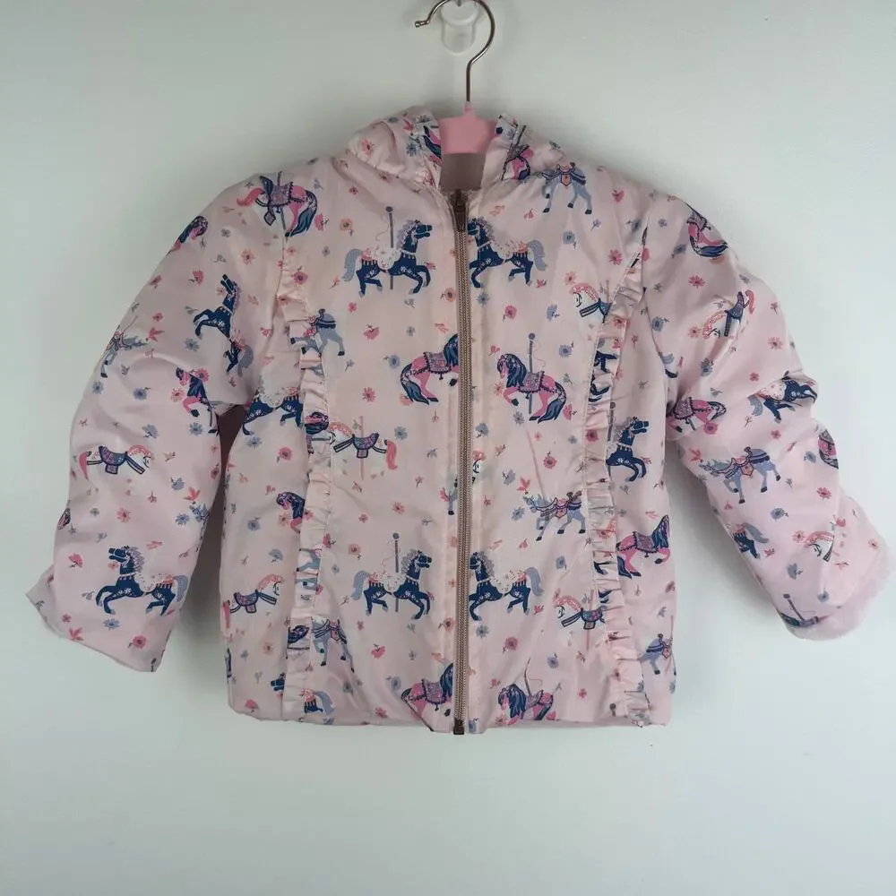 Penelope Mack Toddler Girls Unicorn Full-Zip Fur Lined Pink Hooded Jacket 3T